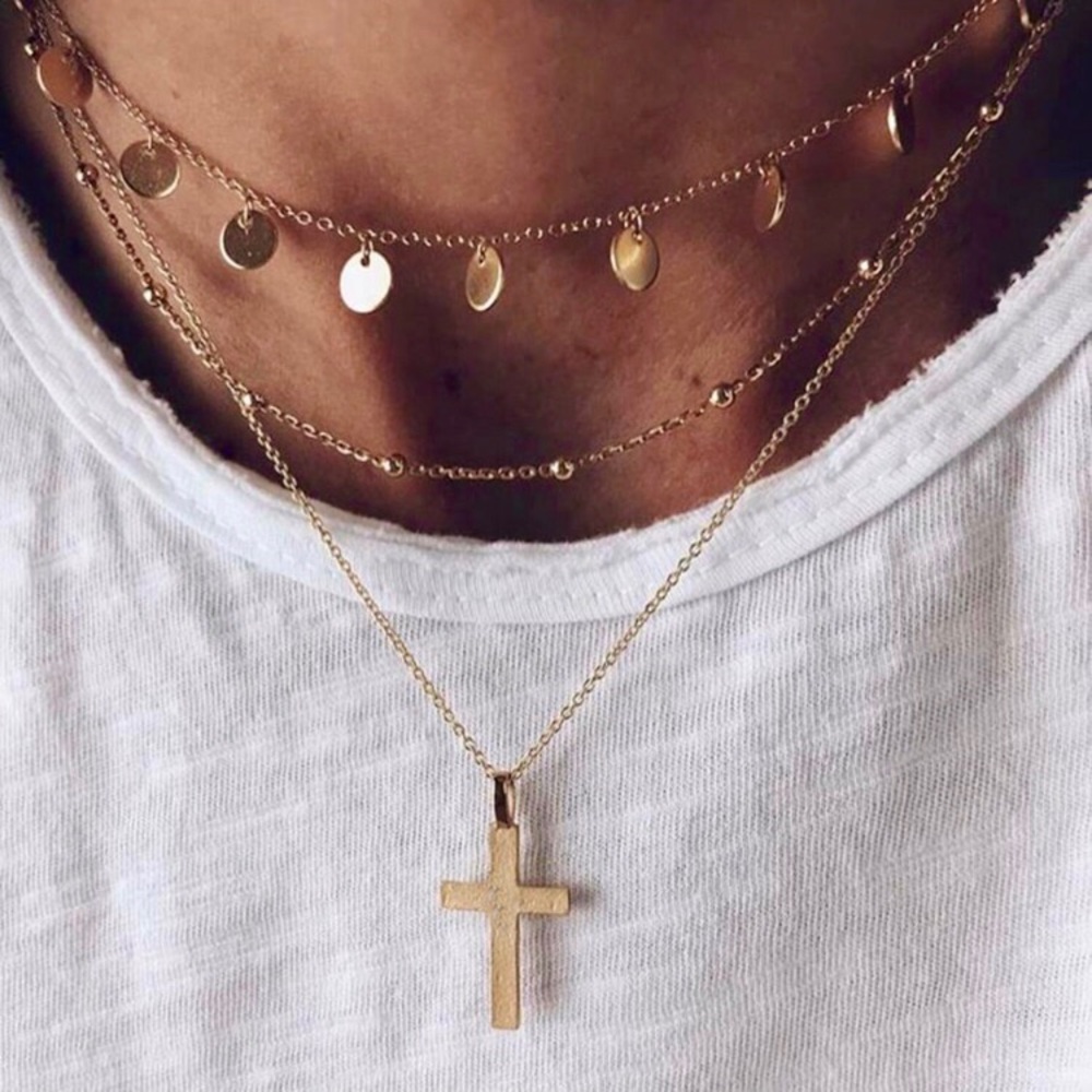 “Infinite Faith” Indie Boho Cross Layered Necklace - Picture 2 of 4